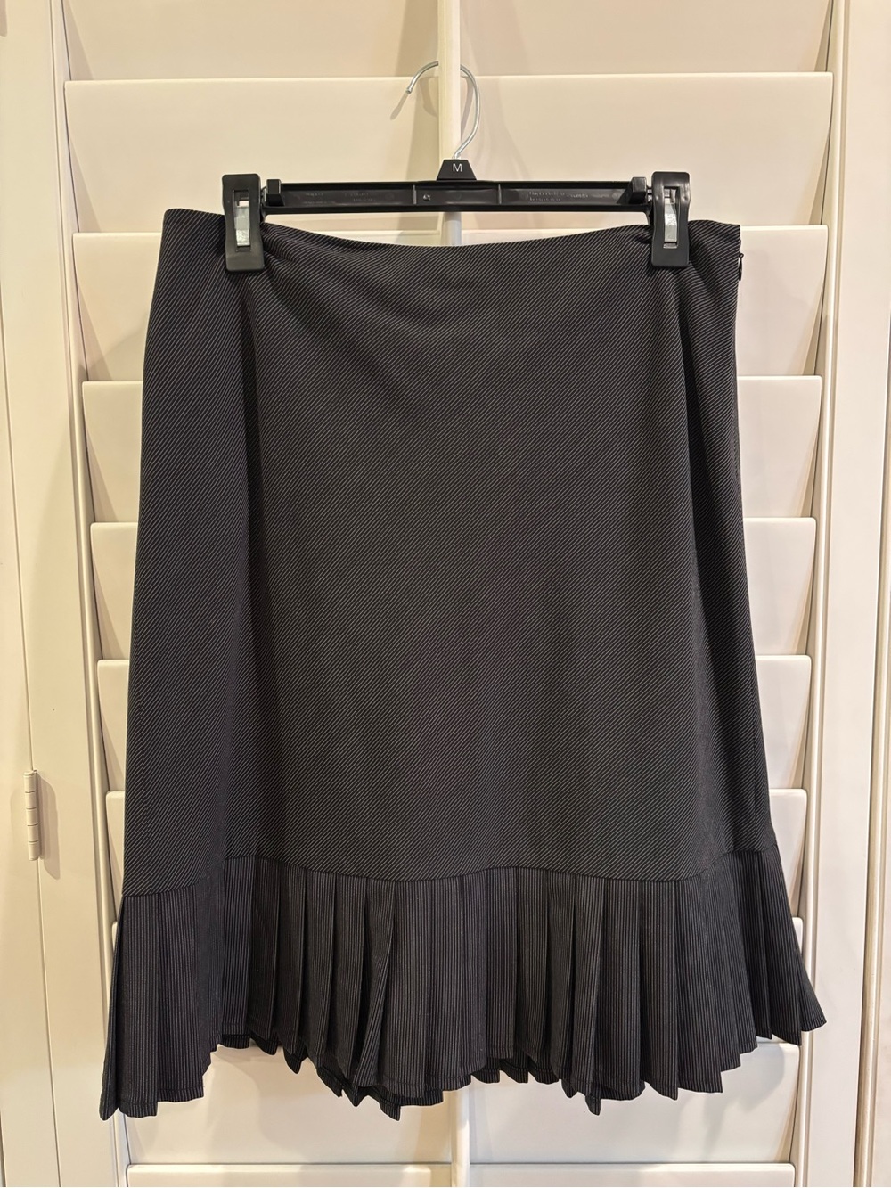 LOFT Black Micro Pin Striped Midi Skirt with Pleated Hem